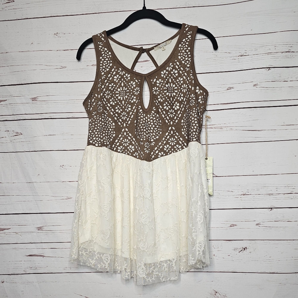 Gimmicks by BKE Faux Suede and Lace Boho Top